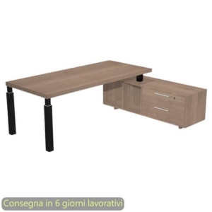 Scrivania manageriale con mobile di servizio ciliegio arabis 195x170xH76,2 cm gamba sez. quadrata nera Flora