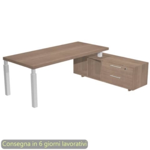 Scrivania manageriale Flora con mobile servizio ciliegio arabis 225x170xH76,2 cm gamba sez. quadrata bianca Flora