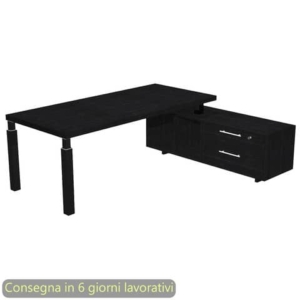 Scrivania manageriale Flora con mobile servizio nero ven.frassino 225x170xH76,2 cm gamba sez. quadrata nera Flora