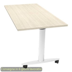 Tavolo multifunzione Taxi con ruote - 120x80xH.73,7 cm gambe metalliche bianche Artexport piano rovere