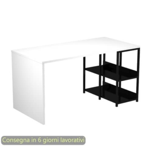 Scrivania compatta su libreria in metallo nero 140x69xH.72,4 cm Artexport piano bianco - 2767BX-3