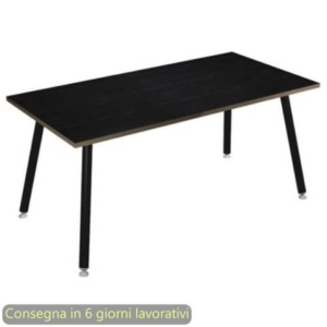 Scrivania piano nero venato frassino 160x80xH.74,4 cm gamba metallo tubolare nero opaco Skinny Metal - 6403-DJA-8C-AQ