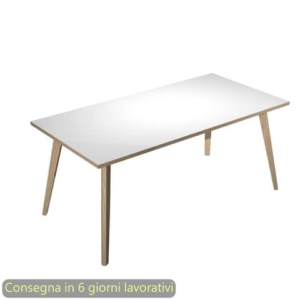 Scrivania piano bianco 180x80xH.74,4 cm gamba rastremata in legno rovere linea Woody Artexport - 6405-DKA-3C-AQ