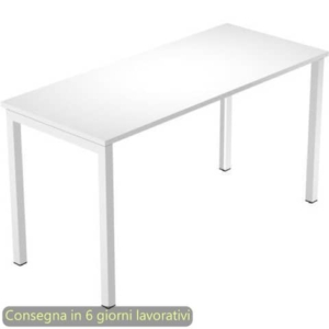 Scrivania antibatterica piano bianco 140x60xH.72,5 cm gamba sezione quadrata metallo bianco linea VenereP60 @672-3-AN