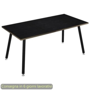 Scrivania piano nero venato frassino 180x80xH.74,4 cm gamba metallo tubolare nero opaco Skinny Metal - 6405-DJA-8C-AQ