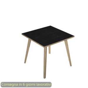Scrivania nero venato frassino 80x80xH.74,4 cm gamba rastremata in legno rovere Woody - 6401-DKA-8C-AQ