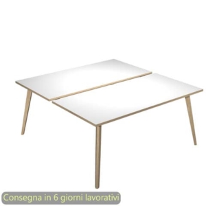 Scrivania bench doppia piano bianco 180x80xH.74,4 cm gamba rastremata in legno rovere Woody - 6405B-DKA-3C-AQ