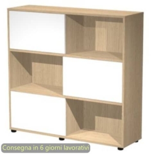 Libreria media Tetris 3 ripiani con ante scorrevoli 120x35xH.116,2 cm Artexport rovere/bianco - 17065/C3