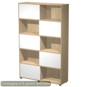 Libreria alta Tetris 5 ripiani con ante scorrevoli 120x35xH.190,6 cm Artexport rovere/bianco - 17060/C3