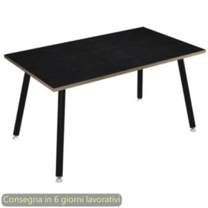Scrivania piano nero venato frassino 140x80xH.74,4 cm gamba metallo tubolare nero opaco Skinny Metal - 6402-DJA-8C-AQ