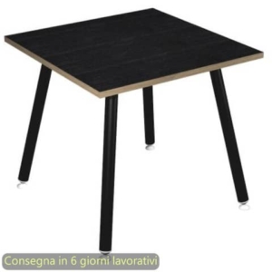 Scrivania piano nero venato frassino 80x80xH.74,4 cm gamba metallo tubolare nero opaco Skinny Metal - 6401-DJA-8C-AQ