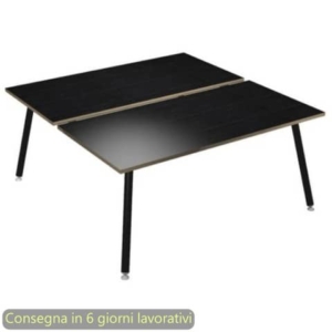 Scrivania bench nero venato frassino 140x166xH.74,4 cm gamba metallo tubolare nero opaco Skinny Metal 6402B-DJA-8C-AQ