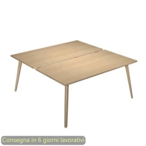 Scrivania bench doppia piano rovere 140x166xH.74,4 cm gamba rastremata legno rovere Woody Artexport - 6402B-DKA-C-AQ