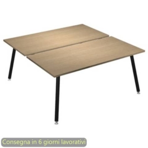 Scrivania bench doppia piano rovere 160x166xH.74,4 cm gamba metallo tubolare nero opaco Skinny Metal 6403B-DJA-C-AQ