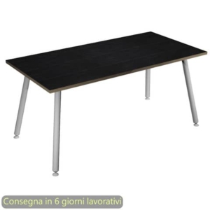 Scrivania piano nero venato frassino 120x80xH.74,4 cm gamba metallo tubolare bianca Skinny Metal - 6404-DJA-8C-AN