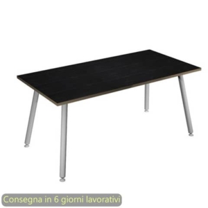 Scrivania piano nero venato frassino 160x80xH.74,4 cm gamba metallo tubolare bianca Skinny Metal - 6403-DJA-8C-AN