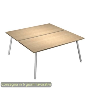 Scrivania bench doppia piano rovere 180x166xH.74,4 cm gamba metallo tubolare bianca Skinny Metal - 6405B-DJA-C-AN