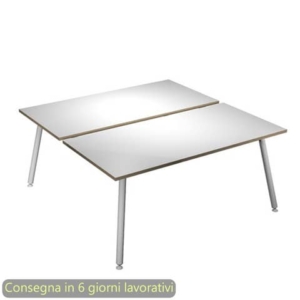 Scrivania bench doppia piano bianco 140x166xH.74,4 cm gamba metallo tubolare bianca Skinny Metal 6402B-DJA-3C-AN