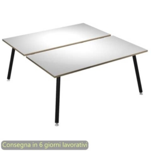 Scrivania bench doppia piano bianco 180x166xH.74,4 cm gamba metallo tubolare nero opaco Skinny Metal 6405B-DJA-3C-AQ