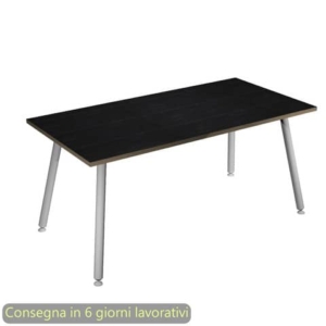 Scrivania piano nero venato frassino 180x80xH.74,4 cm gamba metallo tubolare bianca Skinny Metal - 6405-DJA-8C-AN