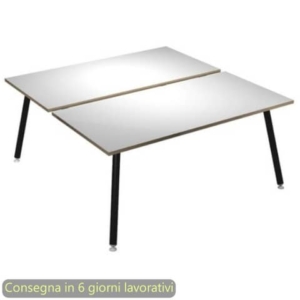 Scrivania bench doppia piano bianco 140x166xH.74,4 cm gamba metallo tubolare nero opaco Skinny Metal 6402B-DJA-3C-AQ