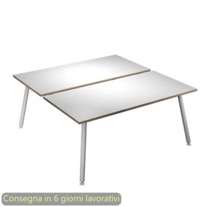 Scrivania bench doppia piano bianco 180x166xH.74,4 cm gamba metallo tubolare bianca Skinny Metal - 6405B-DJA-3C-AN