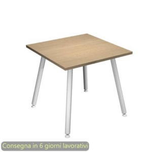 Scrivania piano rovere 80x80xH.74,4 cm gamba metallo tubolare bianca linea Skinny Metal Artexport - 6401-DJA-C-AN