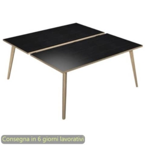 Scrivania bench nero venato frassino 160x166xH.74,4 cm gamba rastremata legno nero opaco Woody 6403B-DKA-8C-AQ