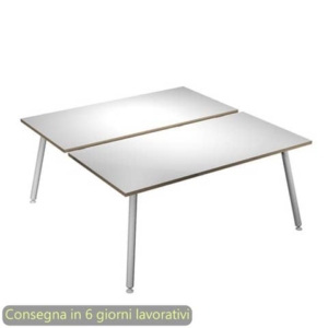Scrivania bench doppia piano bianco 120x166xH.74,4 cm gamba metallo tubolare bianca Skinny Metal - 6404B-DJA-3C-AN