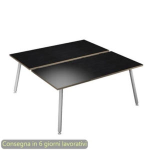 Scrivania bench nero venato frassino 120x166xH.74,4 cm gamba metallo tubolare bianca Skinny Metal - 6404B-DJA-8C-AN