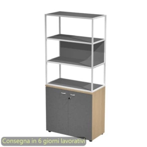 Armadio rovere ante antrac. con libreria media metallica bianca - ripiani antracite 90x46xH.204 cm Artexport Blade