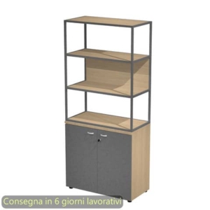 Armadio rovere ante antrac. con libreria media metallica antracite - ripiani rovere 90x46xH.204 cm Artexport Blade