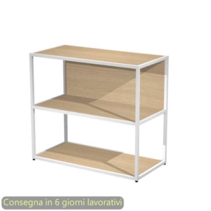 Libreria a giorno bassa 90x44xH.80 cm struttura metallo bianca Artexport Blade ripiani rovere - 270-AN+RP4-C