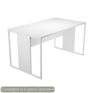 Scrivania piano bianco 140x80xH.74,4 cm gamba a pannello con anello in metallo bianco linea Blade Artexport - 412-3-AN