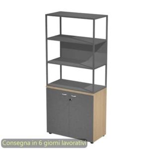 Armadio rovere ante antrac. con libreria media metallica antracite - ripiani antracite 90x46xH.204 cm Artexport Blade
