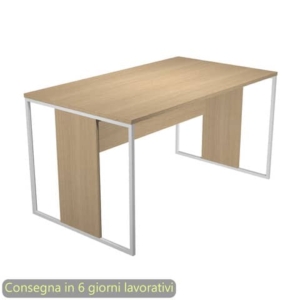 Scrivania piano rovere 140x80xH.74,4 cm gamba a pannello con anello in metallo bianco linea Blade Artexport - 412-C-AN