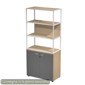 Armadio rovere ante antrac. con libreria media metallica bianca - ripiani rovere 90x46xH.204 cm Artexport Blade