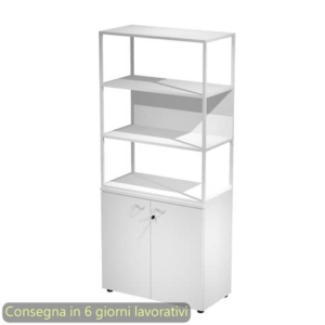 Armadio bianco ante bianche con libreria media metallica bianca - ripiani bianchi 90x46xH.204 cm Artexport Blade