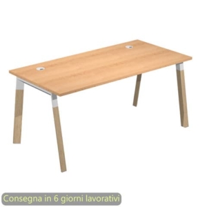 Scrivania piano faggio 180x80xH.72,5 cm gamba inclinata legno e metallo bianco Artexport piano faggio - W180-6-AM