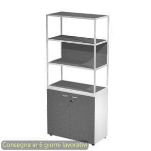 Armadio bianco ante antrac. con libreria media metallica bianca - ripiani antracite 90x46xH.204 cm Artexport Blade