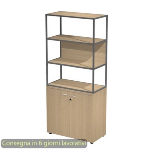 Armadio rovere ante rovere con libreria media metallica antracite - ripiani rovere 90x46xH.204 cm Artexport Blade