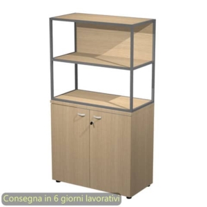 Armadio basso rovere ante rovere con libreria metallica antracite - ripiani rovere 90x46xH.165 cm Artexport Blade