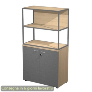 Armadio basso rovere ante antracite con libreria metallica antracite - ripiani rovere 90x46xH.165 cm Artexport Blade