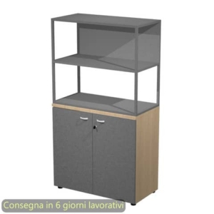 Armadio basso rovere ante antracite con libreria metallica antracite - ripiani antracite 90x46xH.165 cm Artexport Blade