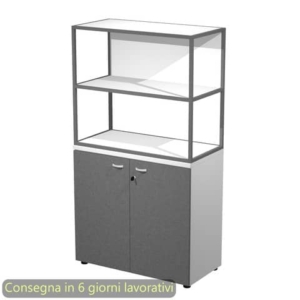 Armadio basso bianco ante antracite con libreria metallica antracite - ripiani bianchi 90x46xH.165 cm Artexport Blade