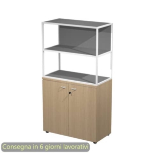 Armadio basso rovere ante rovere con libreria metallica bianca - ripiani antracite 90x46xH.165 cm Artexport Blade