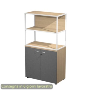 Armadio basso rovere ante antracite con libreria metallica bianca - ripiani rovere 90x46xH.165 cm Artexport Blade