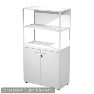 Armadio basso bianco ante bianche con libreria metallica bianca - ripiani bianchi 90x46xH.165 cm Artexport Blade