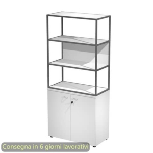 Armadio bianco ante bianche con libreria media metallica antracite - ripiani bianchi 90x46xH.204 cm Artexport Blade