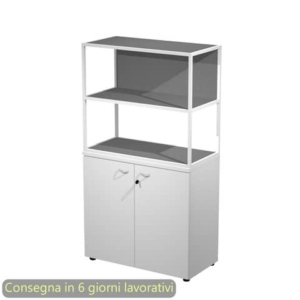 Armadio basso bianco ante bianche con libreria metallica bianca - ripiani antracite 90x46xH.165 cm Artexport Blade